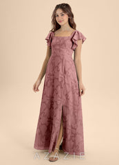 Azazie Bondi Junior Dusty Rose A-Line Bow Floral Burnout Dress