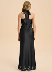 Azazie Chickie Junior Black Sheath Pleated Stretch Satin Dress black