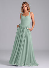 Azazie Francis Agave A-Line Corset Chiffon Dress