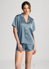 Satin Lurex Trim Short Sleeve Pajama Set