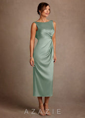 Azazie Mazhe Agave A-Line Pleated Stretch Satin Dress agave