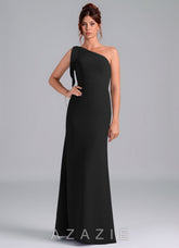 Azazie Rinna Black Mermaid One Shoulder Chiffon Dress