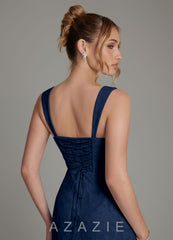 Azazie Agustina Dark Navy Mermaid Corset Floral Burnout Dress dark_navy