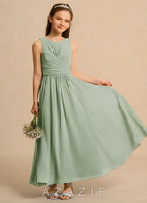 Azazie Ducky Girls Formal Dusty Sage A-Line Pleated Chiffon Dress