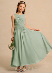 Azazie Ducky Girls Formal Dusty Sage A-Line Pleated Chiffon Dress