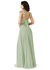 Azazie Everett Dusty Sage A-Line V-neck Ruched Chiffon Dress dusty_sage