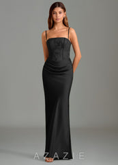 Azazie Emilia Black Mermaid Strapless Stretch Satin Dress black
