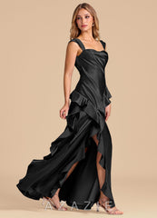 Azazie Sloane Black A-Line Sweetheart Neckline Metallic Satin Dress black