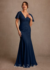 Azazie Jolene Dark Navy Mermaid Pleated Floral Burnout Dress dark_navy