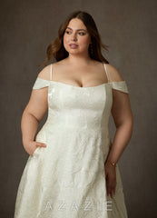 Azazie Amaya Antique White Ball-Gown Strapless Floral Jacquard Dress antique_white