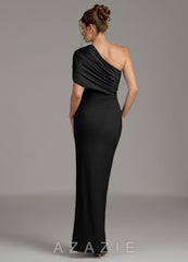 Azazie Essence Black Sheath One Shoulder Premium Stretch Jersey Dress black