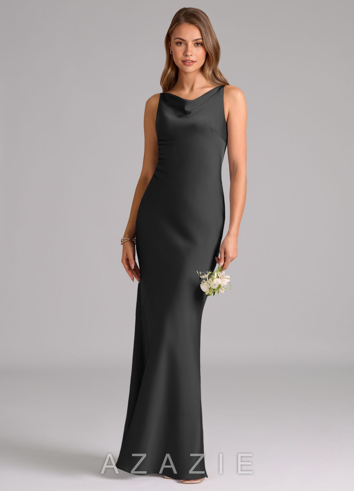 Azazie Allettie Black Mermaid Stretch Satin Dress