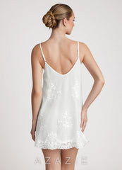 Classic Sheer Lace Satin Slip Dress white