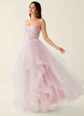 Mosaic Pink Ruffle Prom Dress