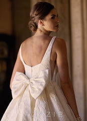 Azazie Skylin Antique White Ball-Gown with Pockets Floral Jacquard Dress antique_white