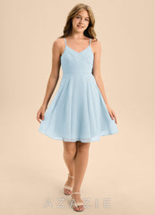 Azazie Avelina Junior Sky Blue A-Line Pleated Chiffon Dress sky_blue
