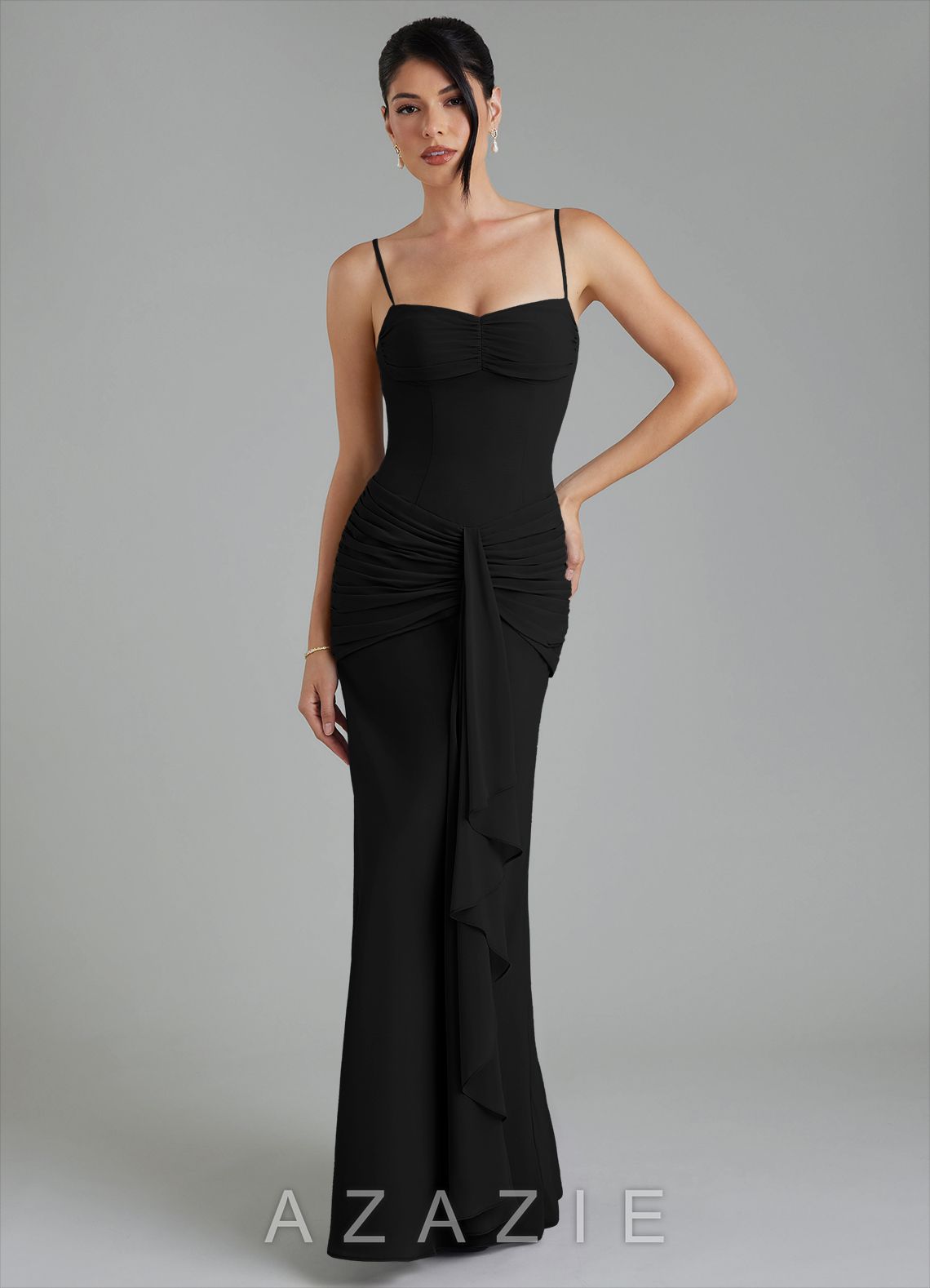 Azazie Cassie Black Sheath Sweetheart Neckline Chiffon Dress