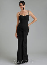 Azazie Cassie Black Sheath Sweetheart Neckline Chiffon Dress