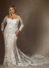 Azazie Empiria Wedding Dress Diamond White Champagne Mermaid Sequins Tulle Dress diamond_white/champagne