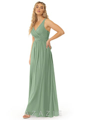 Azazie Kora Matcha A-Line Pleated Chiffon Dress matcha