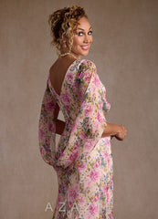 Azazie Belladonna Lavender Floral Mermaid Pleated Chiffon Dress lavender_floral