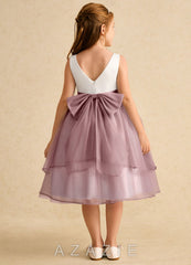 Azazie Rene Ivory Dusty Rose A-Line Bow Tulle Dress ivory/dusty_rose