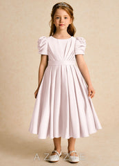 Azazie Miriam Blushing Pink Ball-Gown Pleated Matte Satin Dress blushing_pink