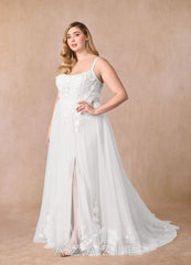 Azazie Jovana Wedding Dress Diamond White A-Line Scoop Tulle Dress diamond_white