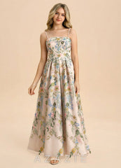Azazie Evangeline Junior Formal Dress Blush Garden Floral A-Line Pleated 3D Floral Embroidered Lace Dress blush_garden_floral