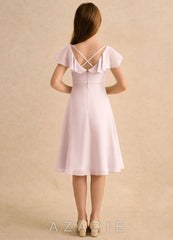 Azazie Narin Girls Formal Blushing Pink A-Line with Sleeves Chiffon Dress blushing_pink