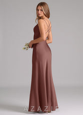 Azazie Suttona Espresso A-Line Pleated Stretch Satin Dress