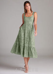 Azazie Alissa Agave A-Line with Pockets Floral Burnout Dress