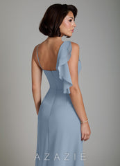 Azazie Jayden Dusty Blue A-Line Side Slit Chiffon Dress dusty_blue