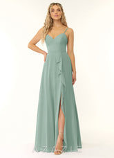 Azazie Naeem Agave A-Line V-Neck Ruffle Chiffon Dress