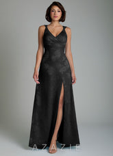 Azazie Aria Black A-Line Pleated Floral Jacquard Burnout Dress