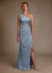 Azazie Joylin Dusty Blue Trumpet One Shoulder Floral Burnout Dress dusty_blue