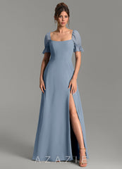 Azazie Jaden Dusty Blue A-Line with Pockets Chiffon Dress dusty_blue