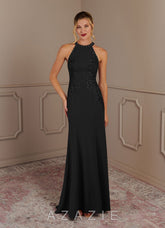 Azazie Tyra Black Mermaid Halter Lace Stretch Crepe Dress