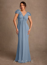Azazie Louella Dusty Blue A-Line Pleated Chiffon Dress