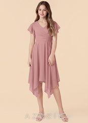 Azazie Janeaurelia Junior Dusty Rose A-Line Pleated Chiffon Dress dusty_rose