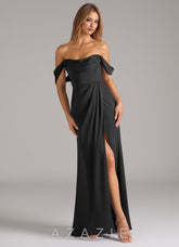 Azazie Johana Black Mermaid Off the Shoulder Stretch Satin Convertible Dress