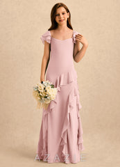 Azazie Ada Girls Formal Powder Pink Sheath Ruched Chiffon Dress powder_pink