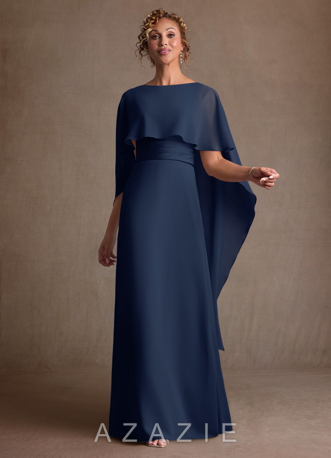 Azazie Marilla Dark Navy A-Line Pleated Chiffon Dress