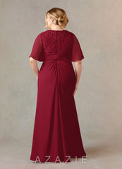 Azazie Carson Burgundy A-Line V-Neck Lace Chiffon Dress burgundy