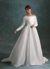 Azazie Cerese Diamond White Ball-Gown Off the Shoulder Mikado Dress diamond_white