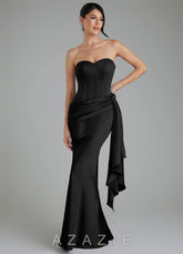 Azazie Draya Black Mermaid Strapless Stretch Satin Dress