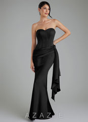 Azazie Draya Black Mermaid Strapless Stretch Satin Dress