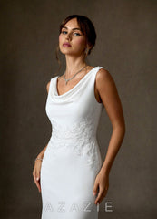 Azazie Maxine Diamond White Sheath Crepe Back Satin Dress diamond_white