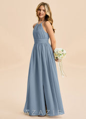Azazie Noelle Junior Dusty Blue A-Line Pleated Chiffon Dress dusty_blue