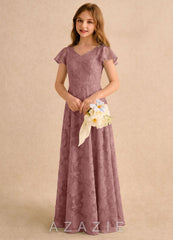 Azazie Narin Girls Formal Dusty Rose A-Line with Sleeves Floral Burnout Dress dusty_rose